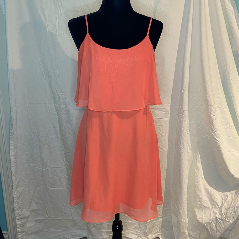 Flattering coral evening dress | zipper | size m